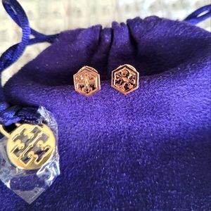Tory Burch Logo Hexagon Stud Earrings